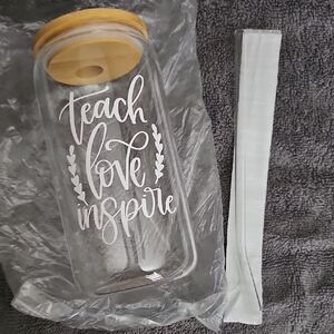 Glass Jar with Bamboo Lid and Straw